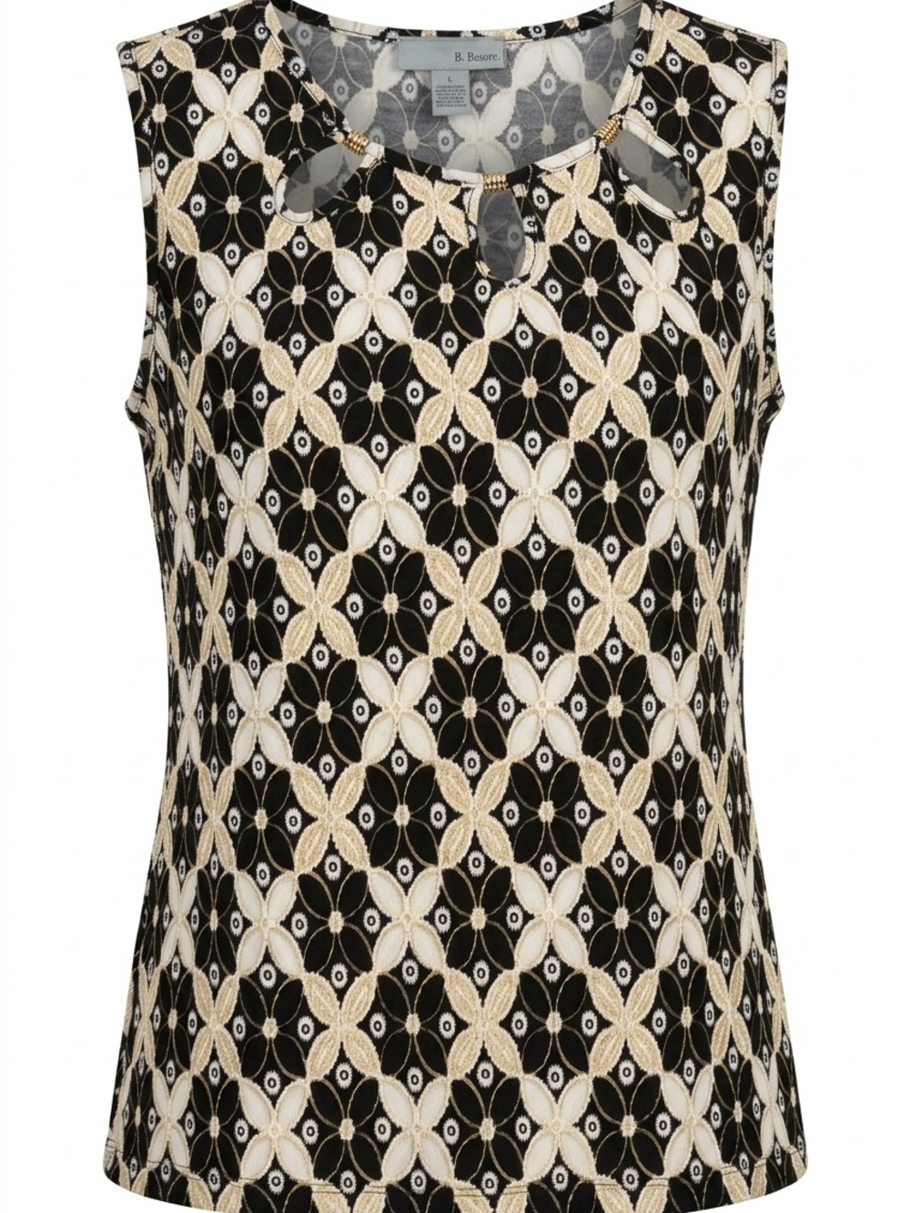 By Design Black and Cream Sleeveless Patterned Top